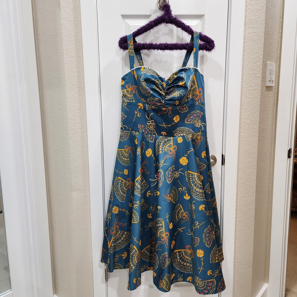2X Nancy Dress in Teal Spanish Fans